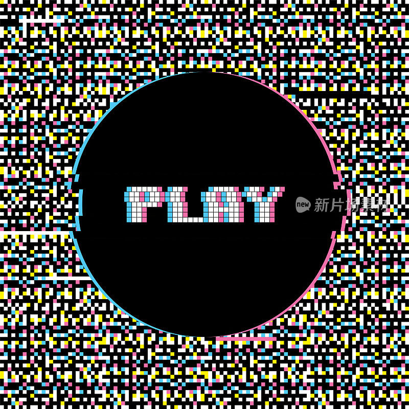 Play Banner with Glitch Noise Retro Effect